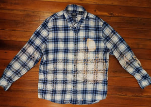 Vintage Distressed Flannel Blue and white